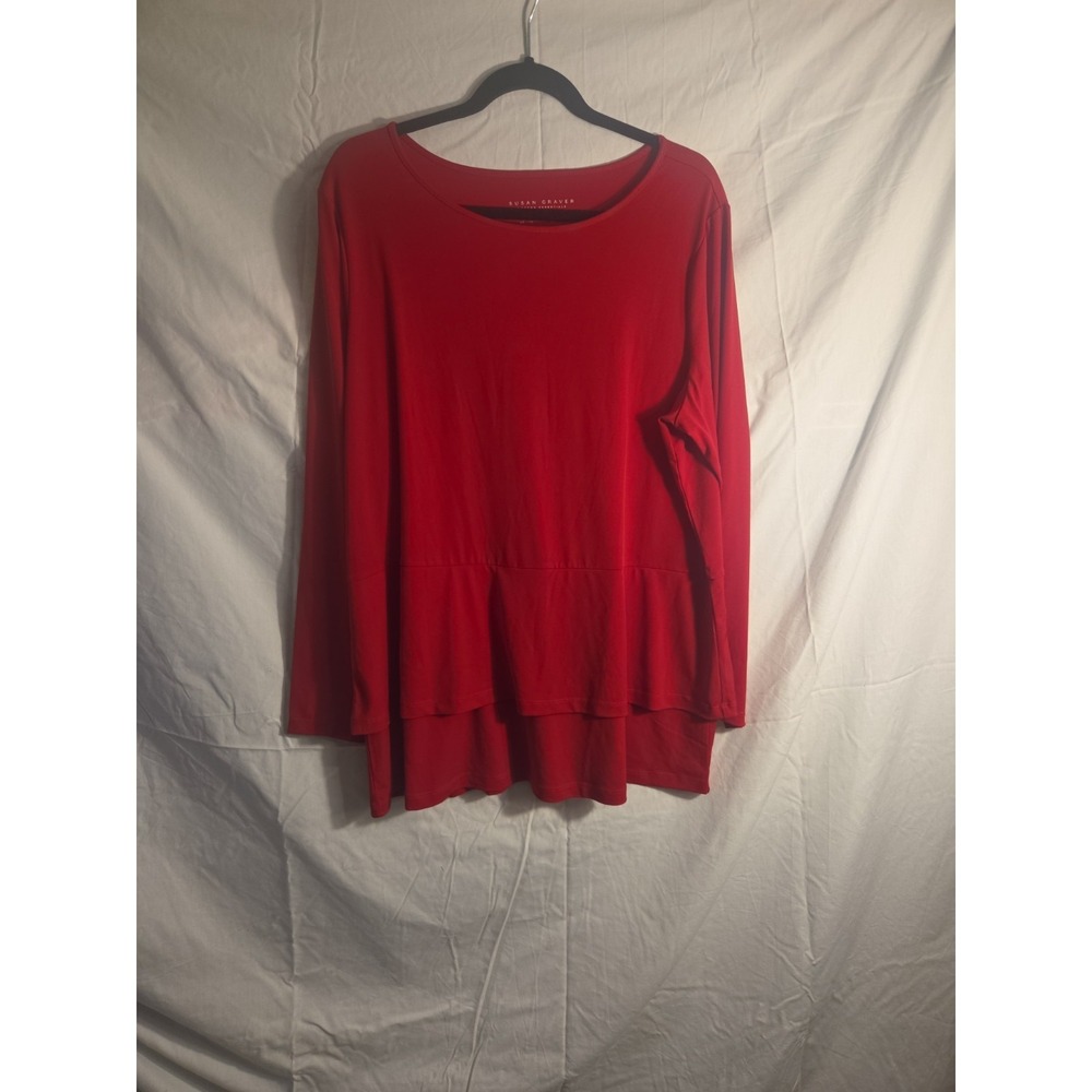 Susan Graver Modern Essentails Red Long Sleeve Shirt Size 1X